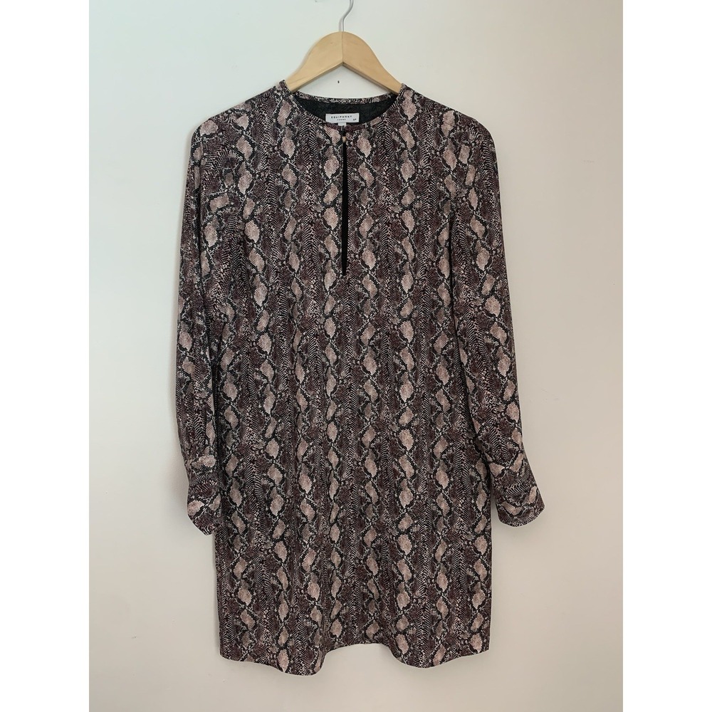Equipment Bonnie Shift Dress Sz S Snake Skin Print Keyhole Neckline Long Sleeve